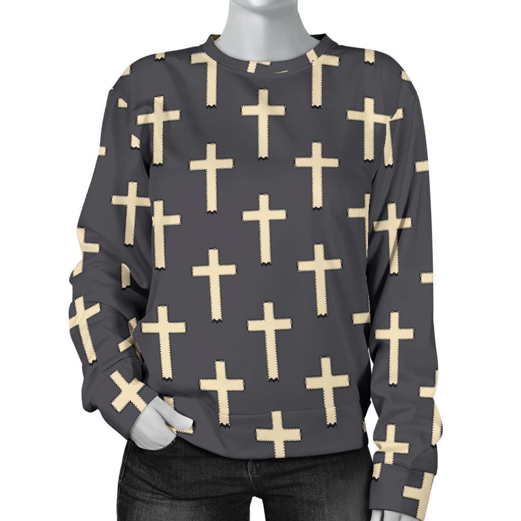 Christian Cross Pattern Print Women's Sweatshirt-grizzshop