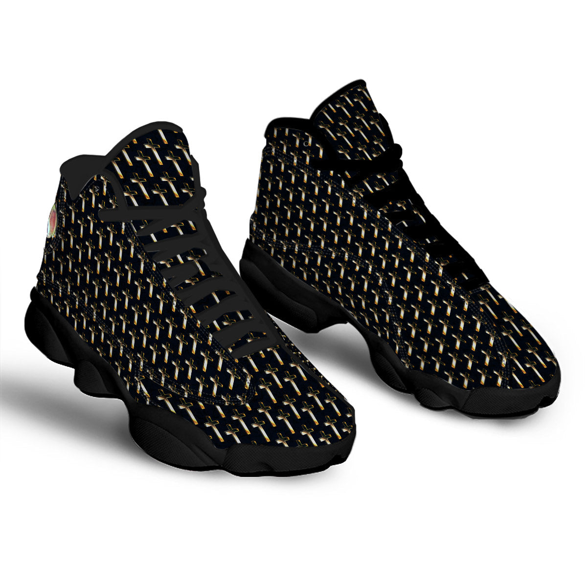 Christian Cross Print Pattern Black Basketball Shoes-grizzshop