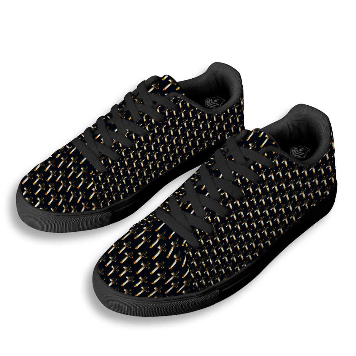 Christian Cross Print Pattern Black Low Top Sneakers-grizzshop