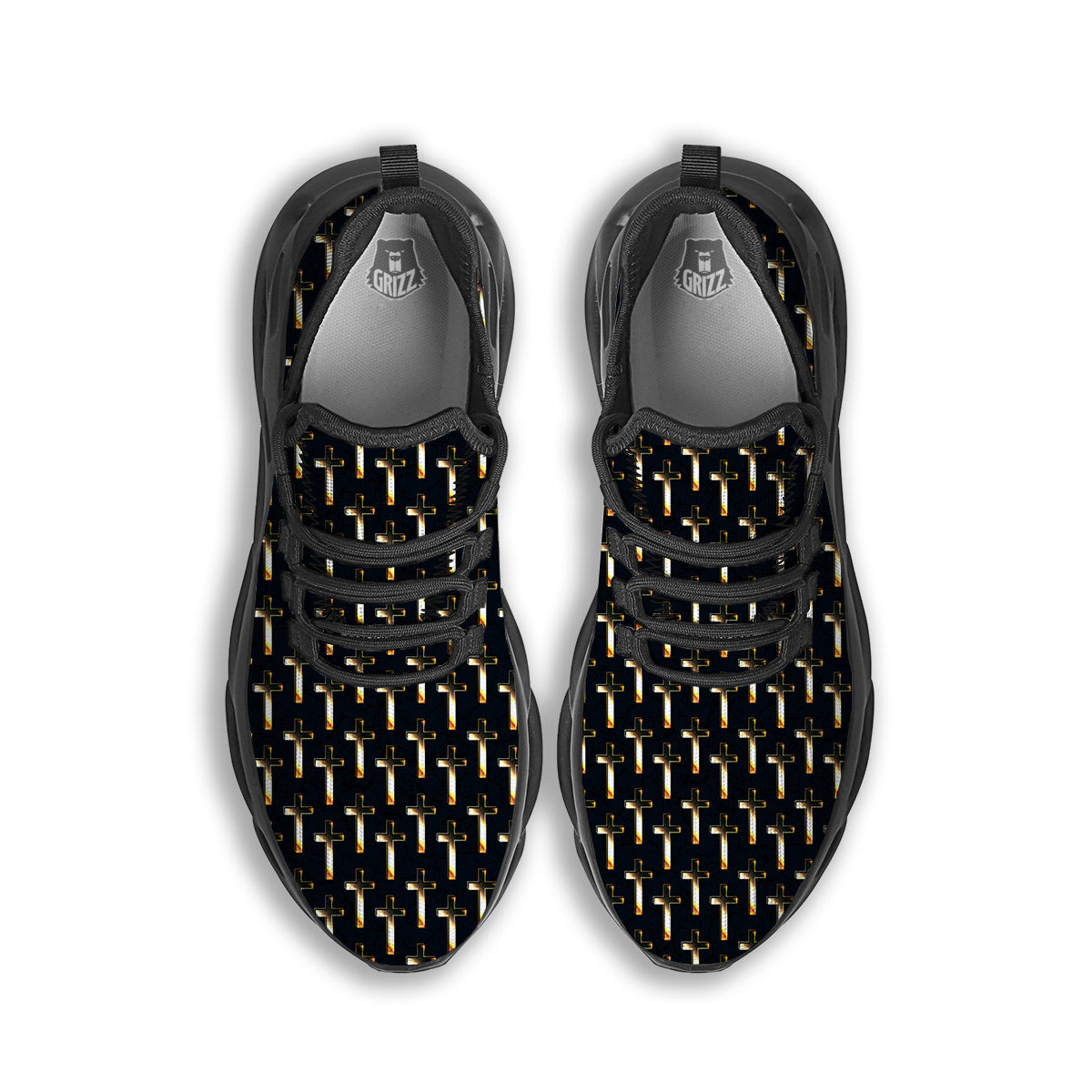 Christian Cross Print Pattern Black Running Shoes-grizzshop