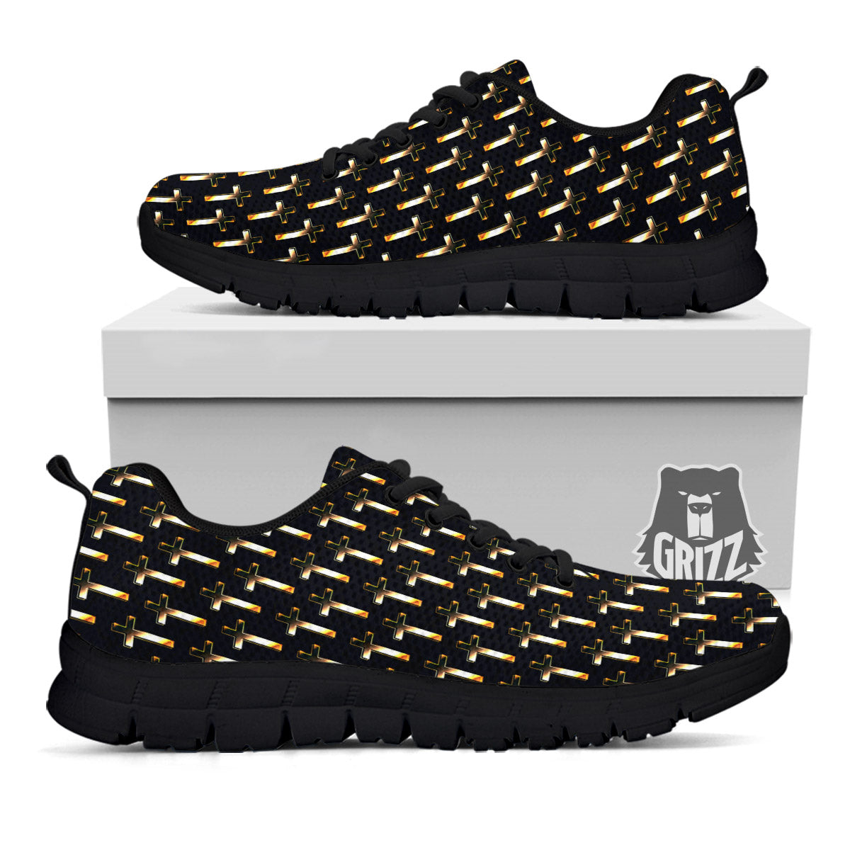 Christian Cross Print Pattern Black Sneaker-grizzshop