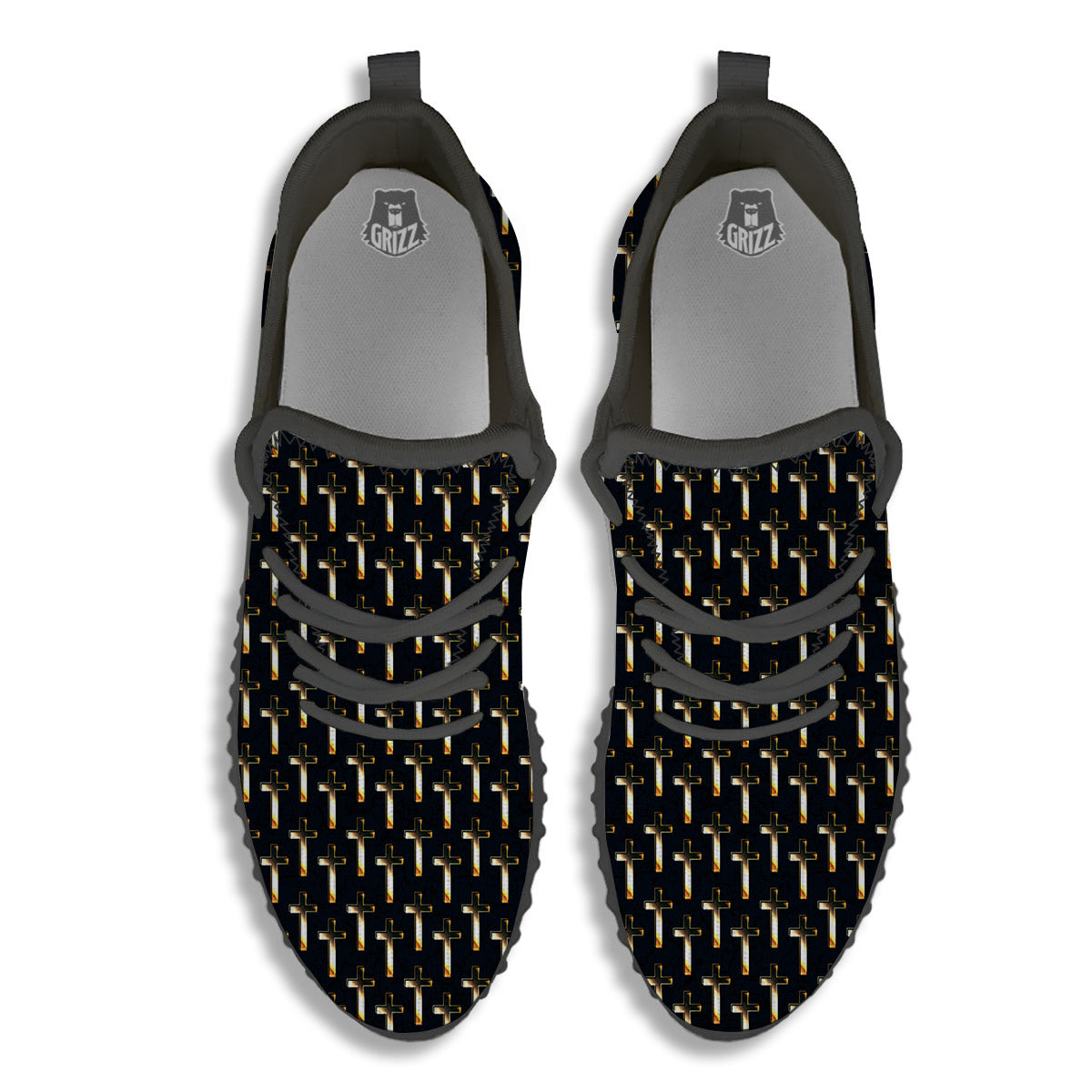 Christian Cross Print Pattern Black Walking Shoes-grizzshop
