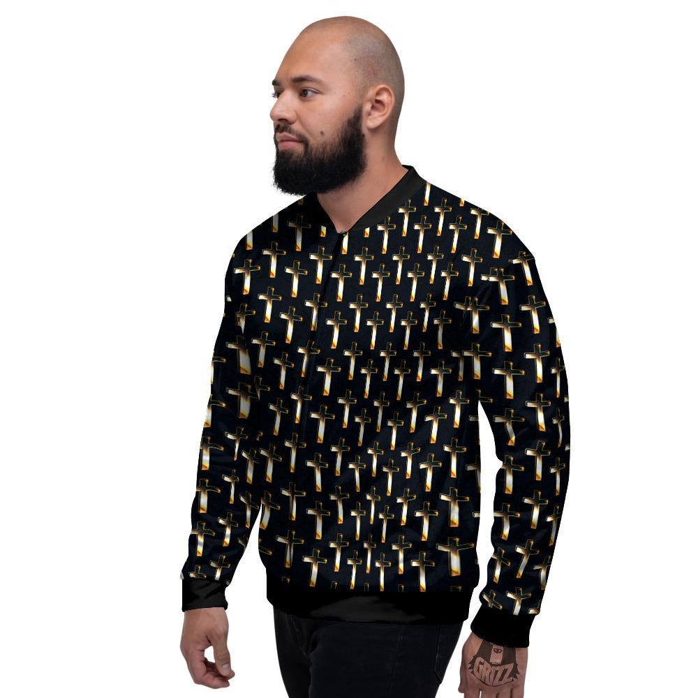 Christian Cross Print Pattern Men's Bomber Jacket-grizzshop