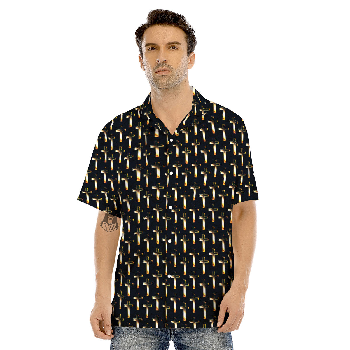 Christian Cross Print Pattern Men's Hawaiian Shirt-grizzshop