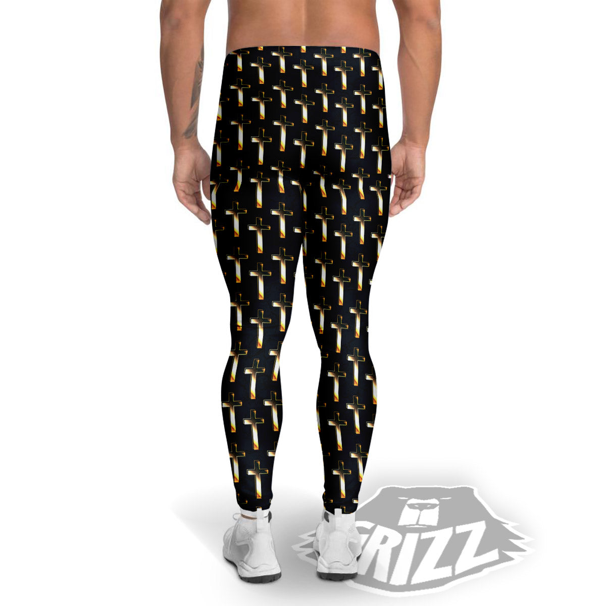 Christian Cross Print Pattern Men's Leggings-grizzshop