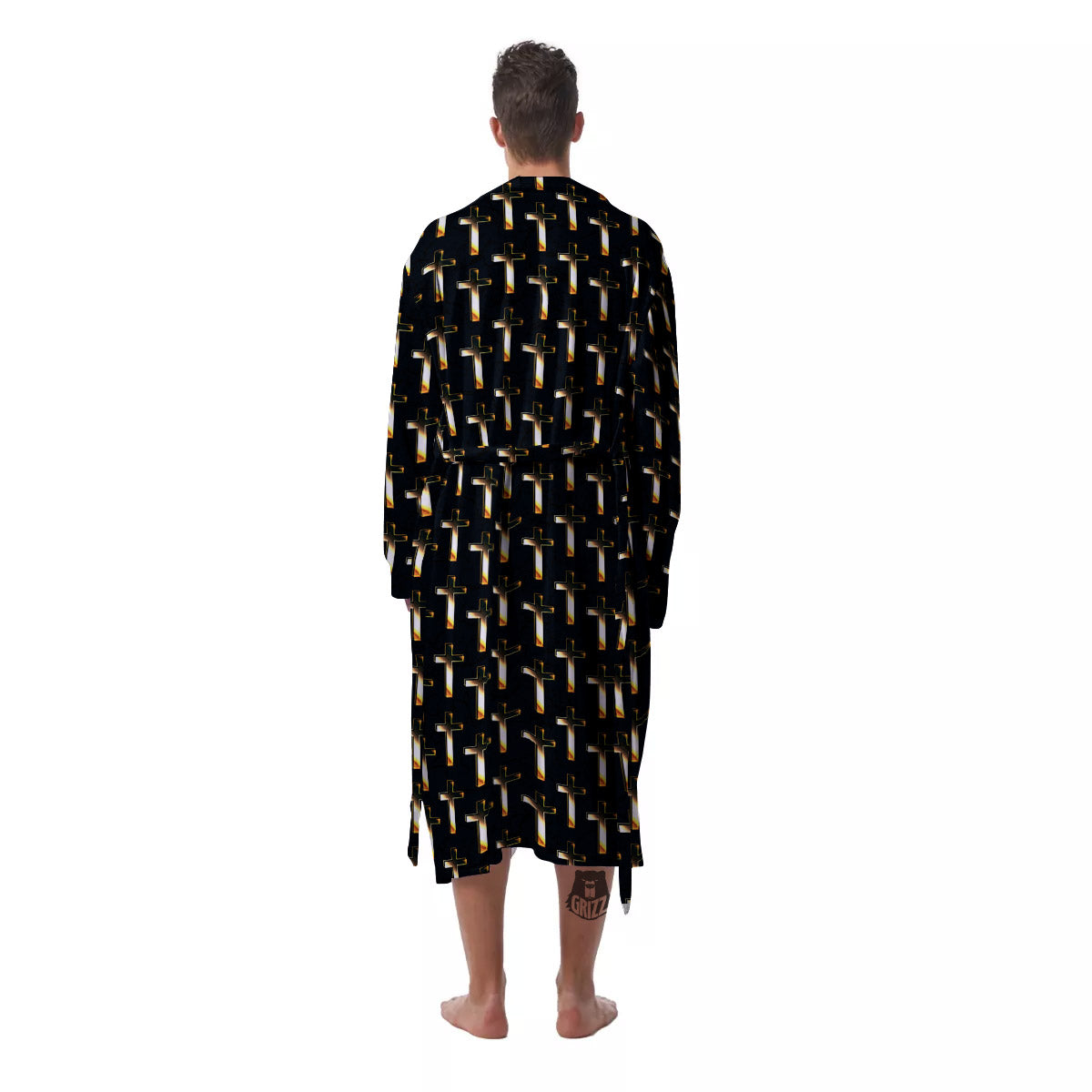 Christian Cross Print Pattern Men's Robe-grizzshop