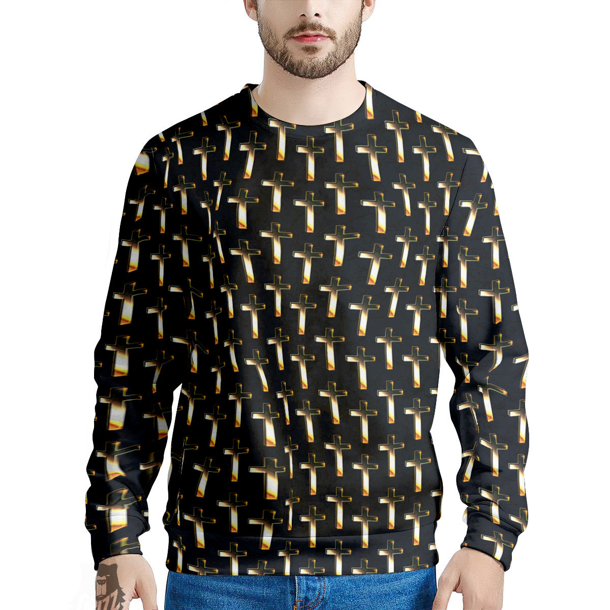 Christian Cross Print Pattern Men's Sweatshirt-grizzshop