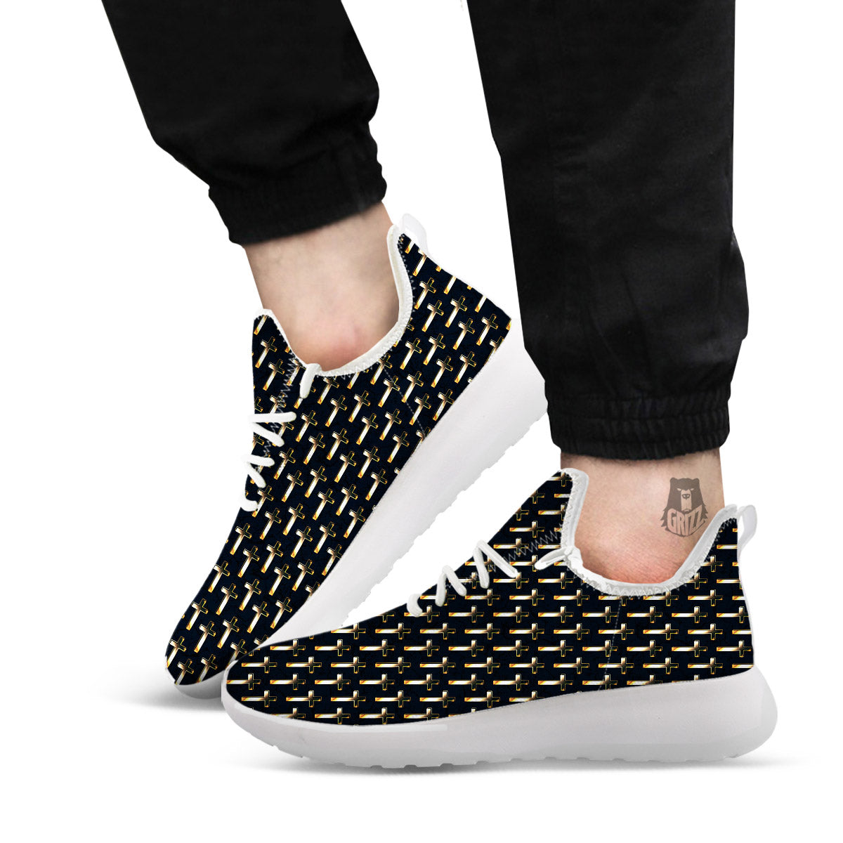Christian Cross Print Pattern White Athletic Shoes-grizzshop