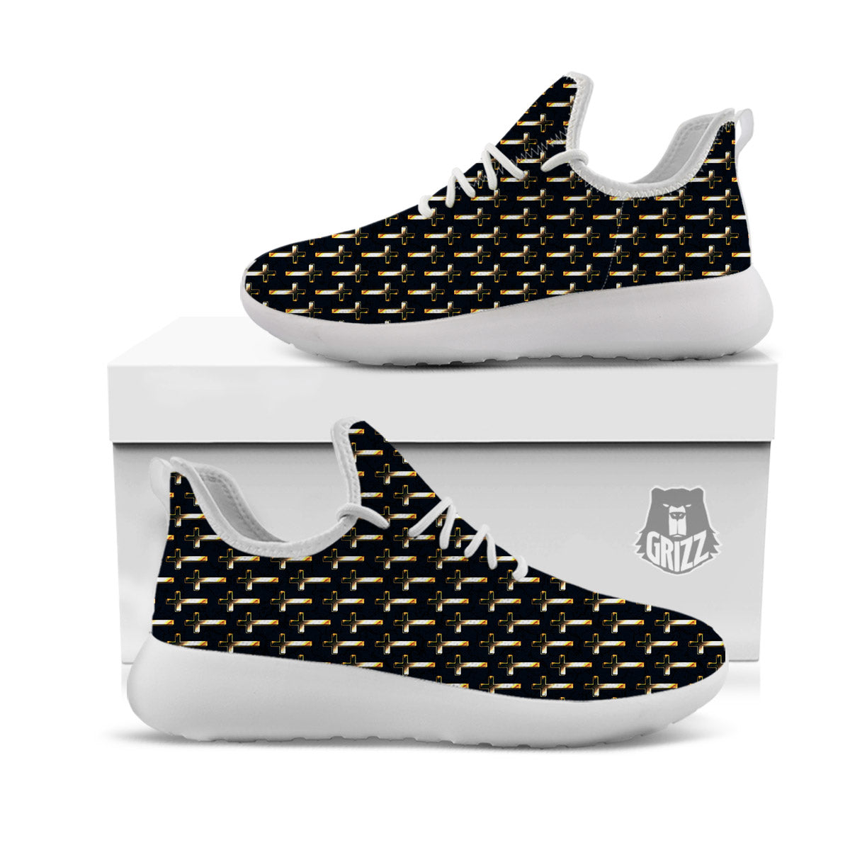 Christian Cross Print Pattern White Athletic Shoes-grizzshop