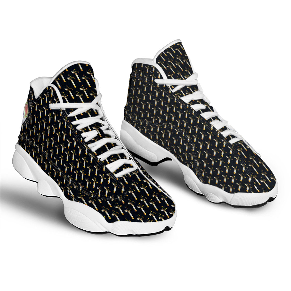 Christian Cross Print Pattern White Basketball Shoes-grizzshop
