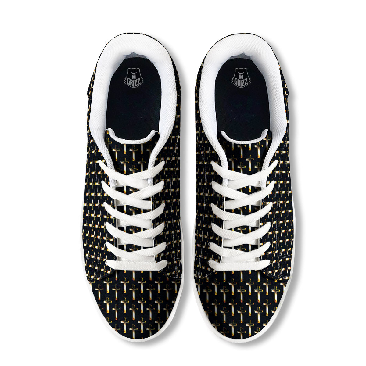 Christian Cross Print Pattern White Low Top Sneakers-grizzshop