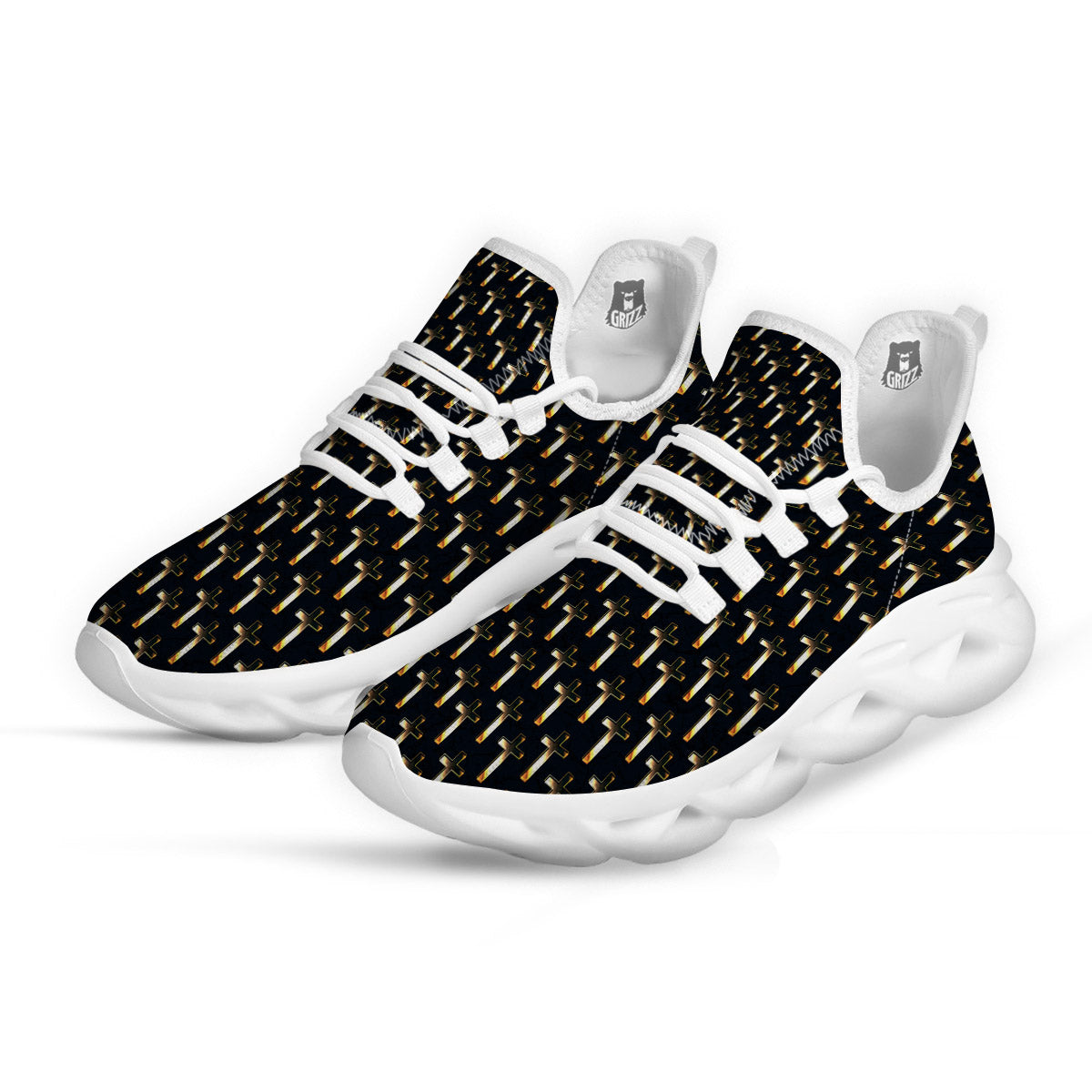 Christian Cross Print Pattern White Running Shoes-grizzshop