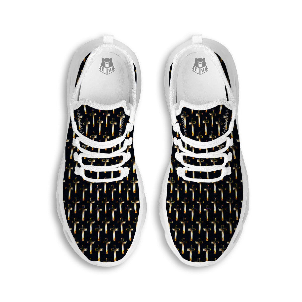 Christian Cross Print Pattern White Running Shoes-grizzshop