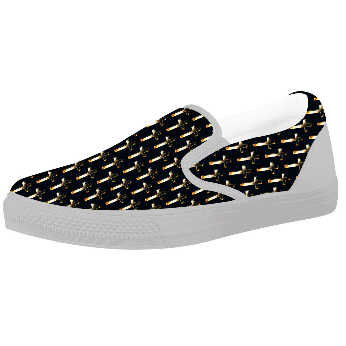 Christian Cross Print Pattern White Slip On Shoes-grizzshop