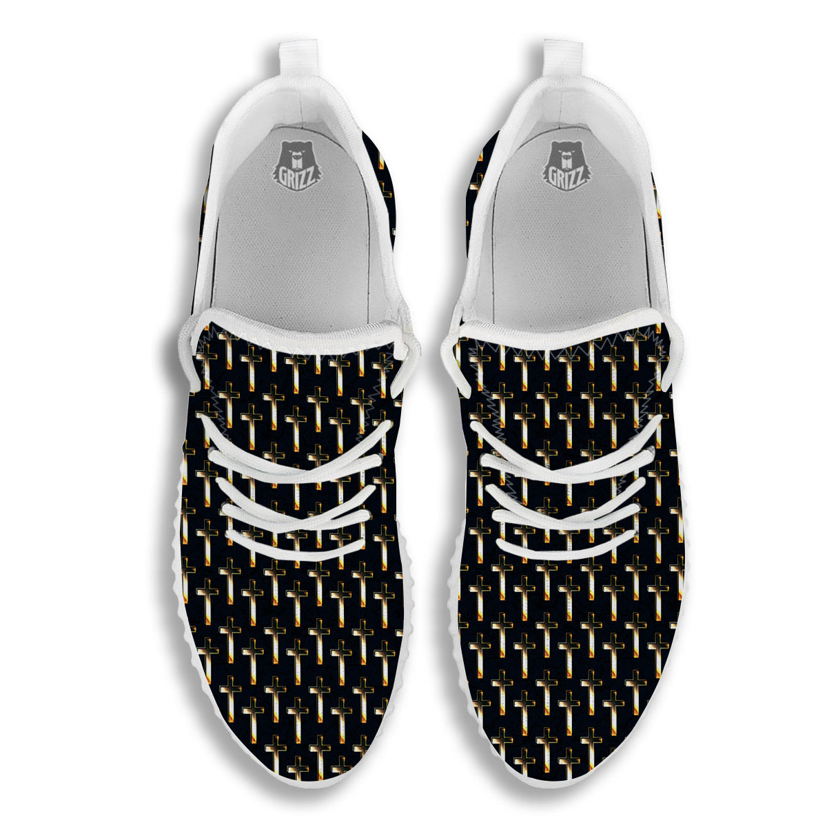 Christian Cross Print Pattern White Walking Shoes-grizzshop