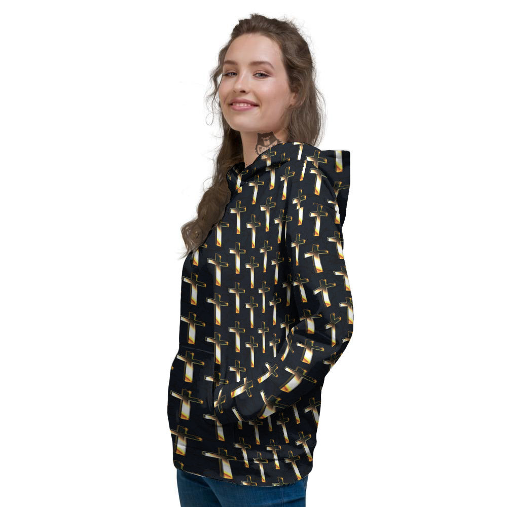 Christian Cross Print Pattern Women's Hoodie-grizzshop
