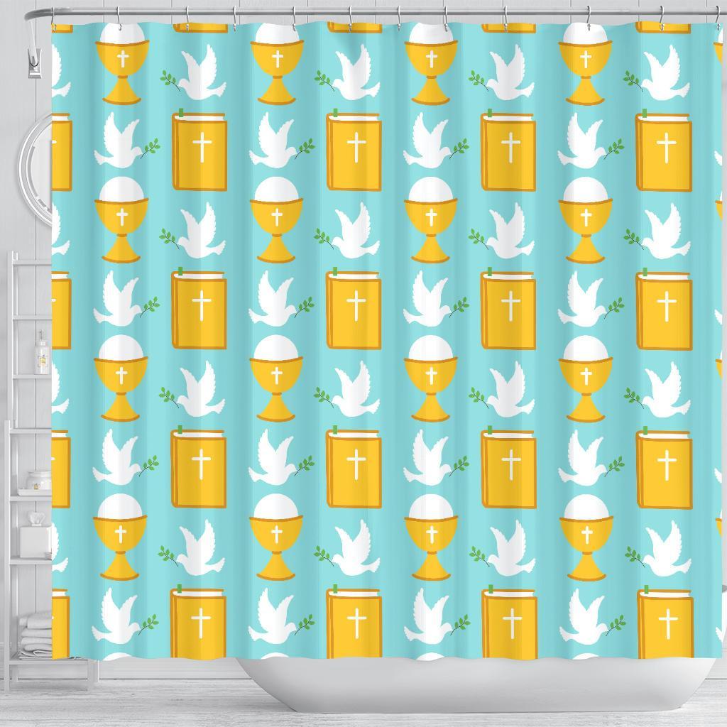 Christian Dove Pattern Print Bathroom Shower Curtain-grizzshop