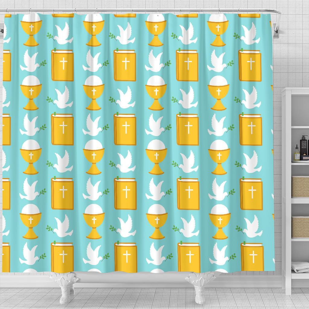 Christian Dove Pattern Print Bathroom Shower Curtain-grizzshop