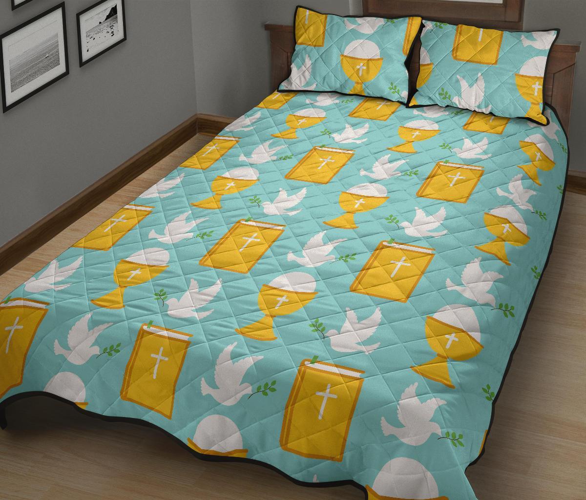 Christian Dove Pattern Print Bed Set Quilt-grizzshop