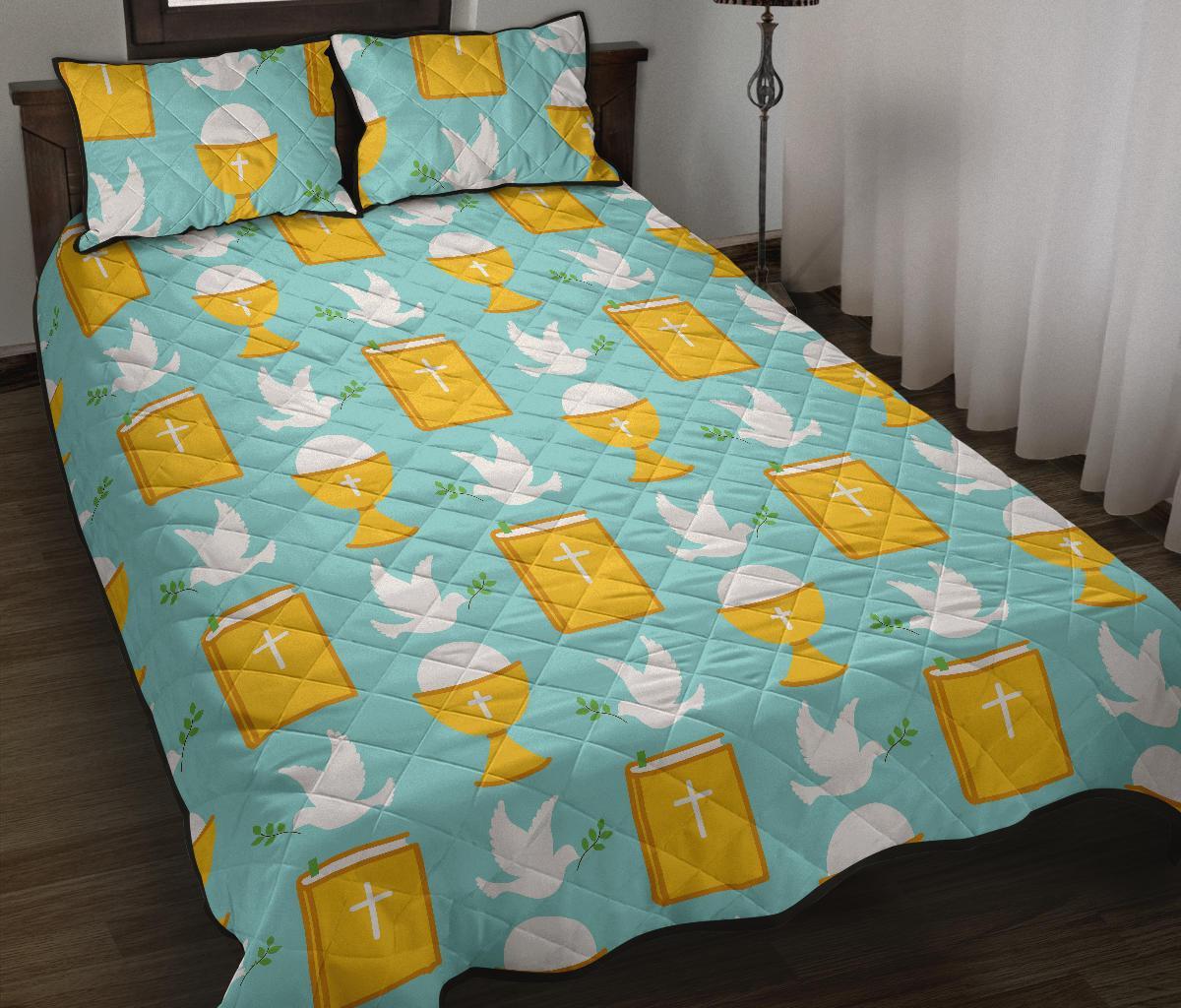 Christian Dove Pattern Print Bed Set Quilt-grizzshop