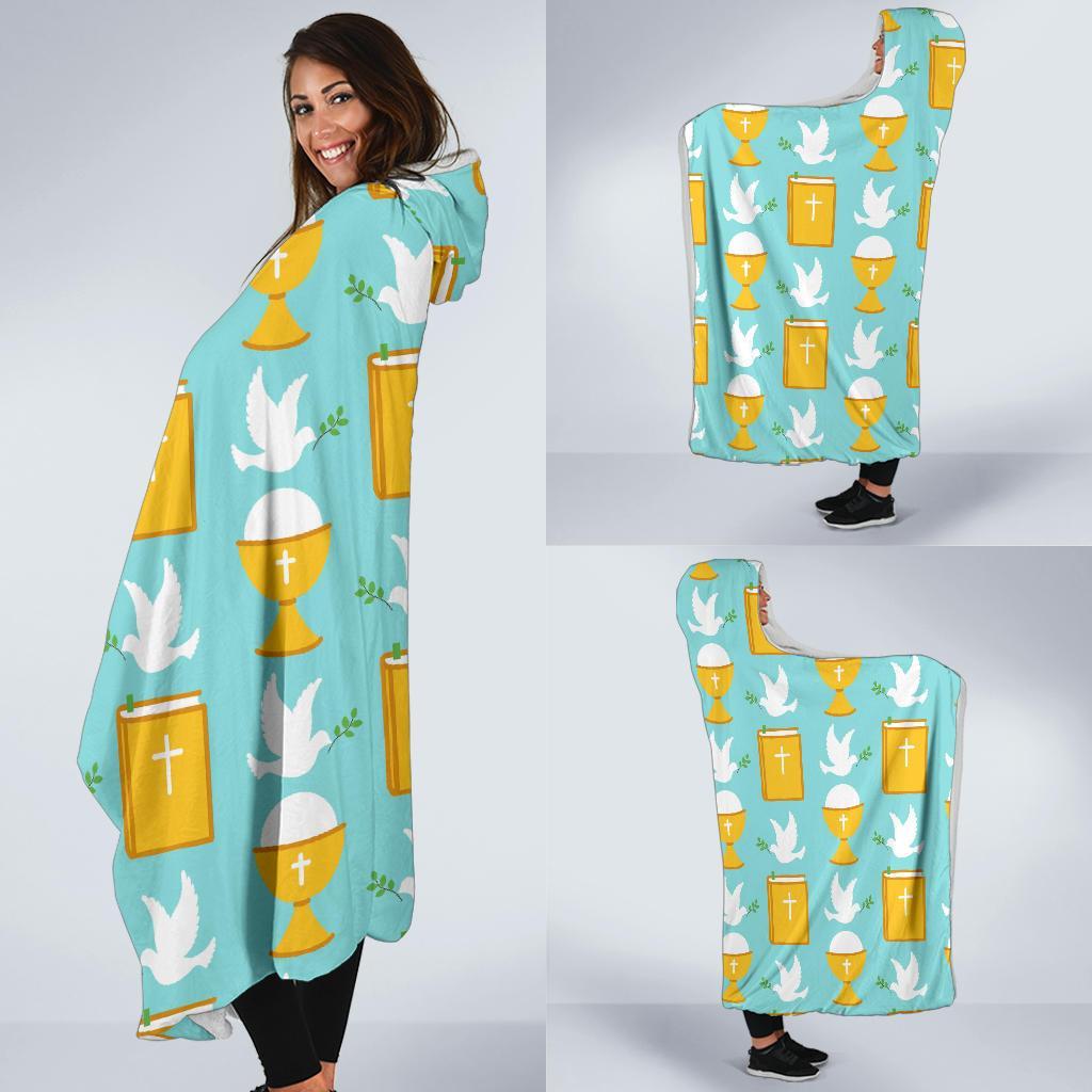 Christian Dove Pattern Print Hooded Blanket-grizzshop