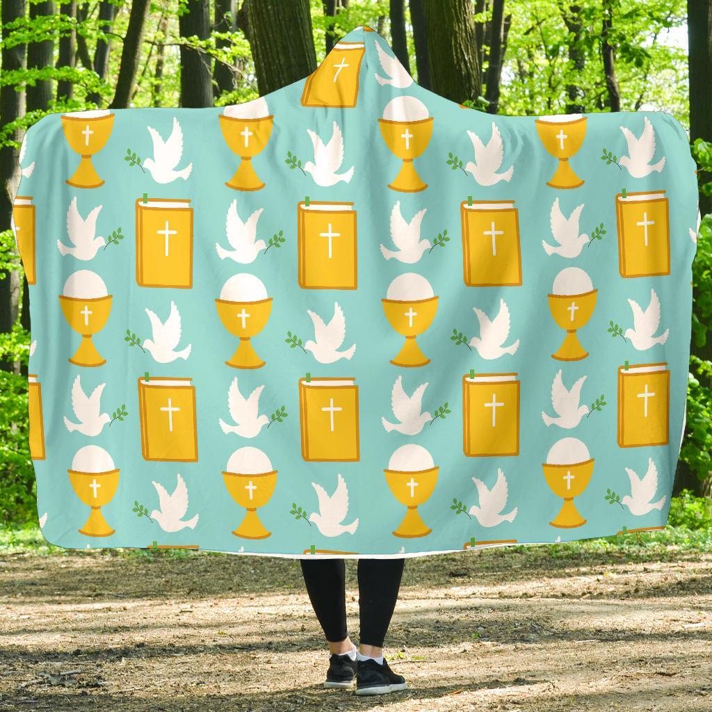 Christian Dove Pattern Print Hooded Blanket-grizzshop