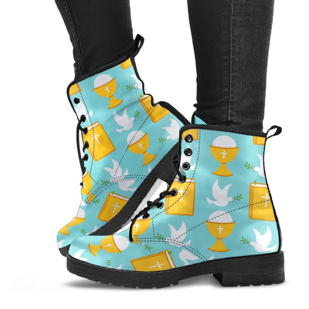 Christian Dove Pattern Print Men Women Leather Boots-grizzshop
