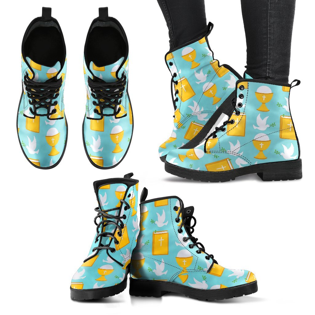 Christian Dove Pattern Print Men Women Leather Boots-grizzshop