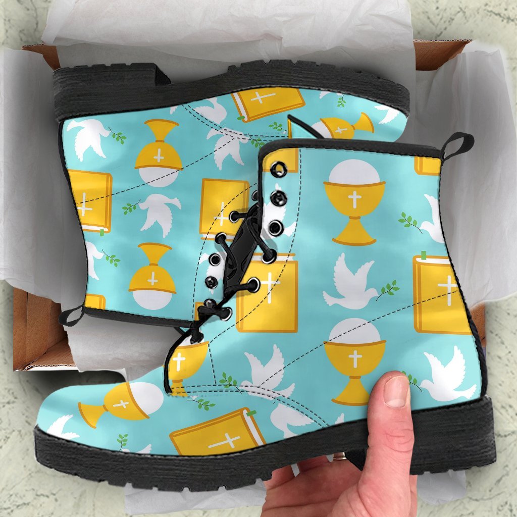 Christian Dove Pattern Print Men Women Leather Boots-grizzshop