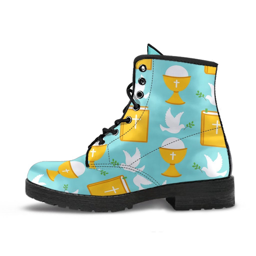 Christian Dove Pattern Print Men Women Leather Boots-grizzshop