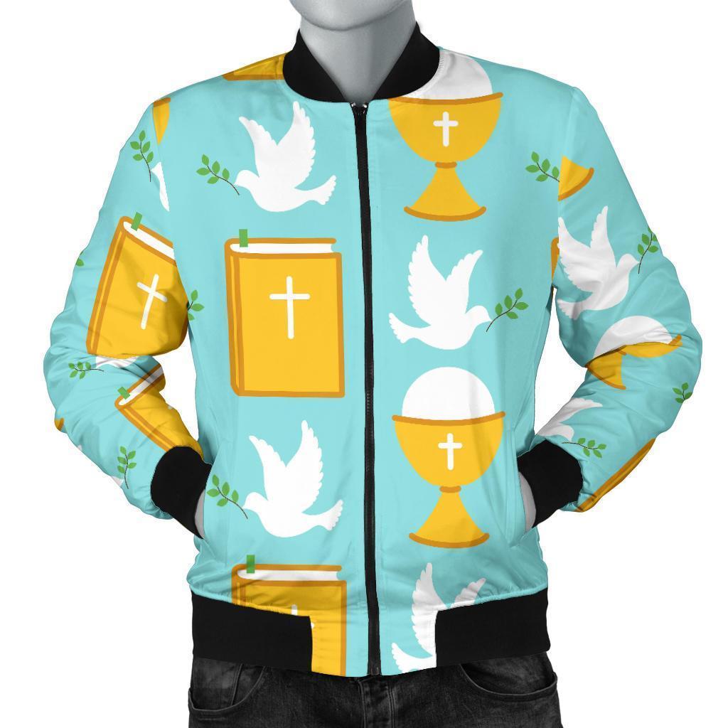 Christian Dove Pattern Print Men's Bomber Jacket-grizzshop