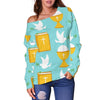 Christian Dove Pattern Print Women Off Shoulder Sweatshirt-grizzshop