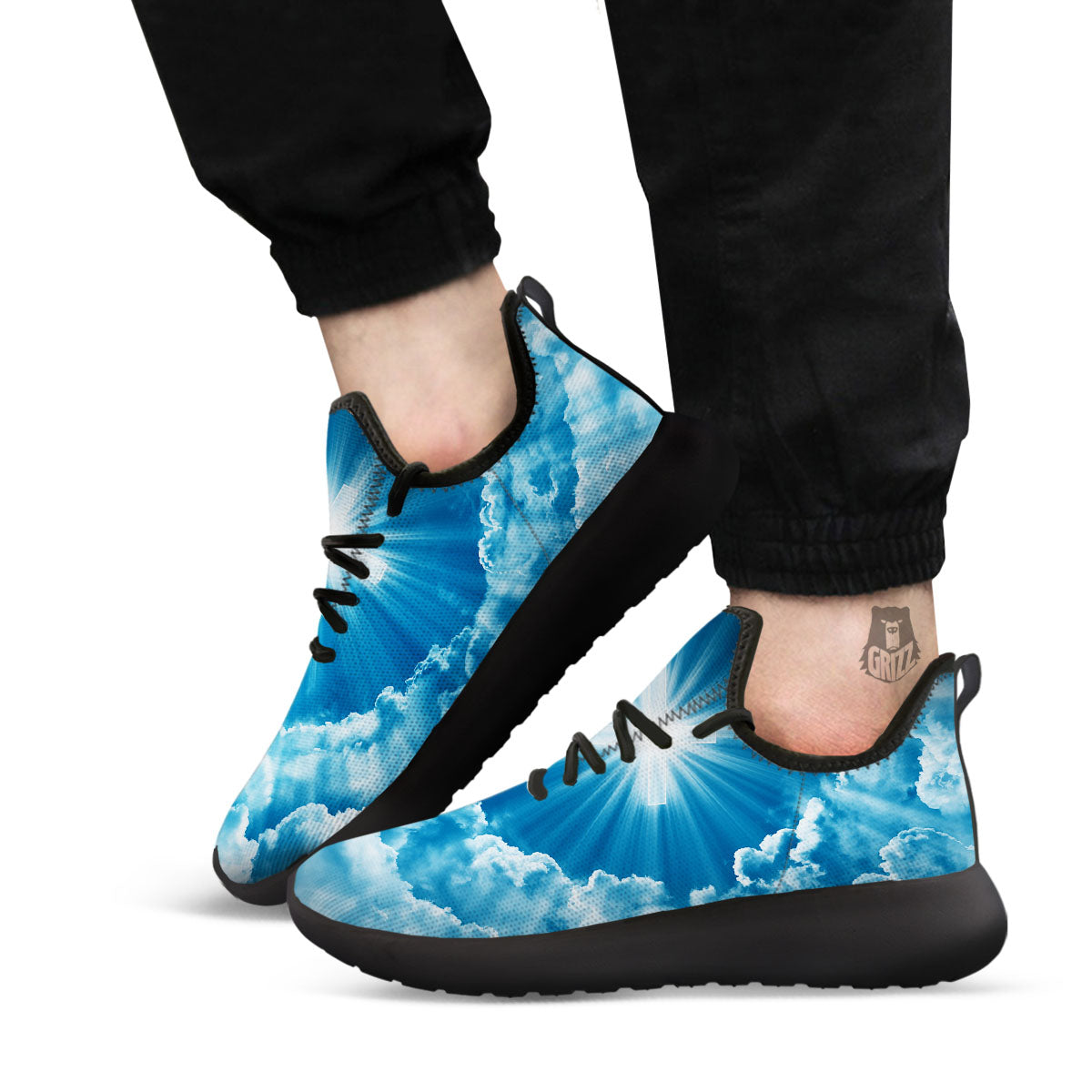 Christian Holy Cross Shiny Print Black Athletic Shoes-grizzshop