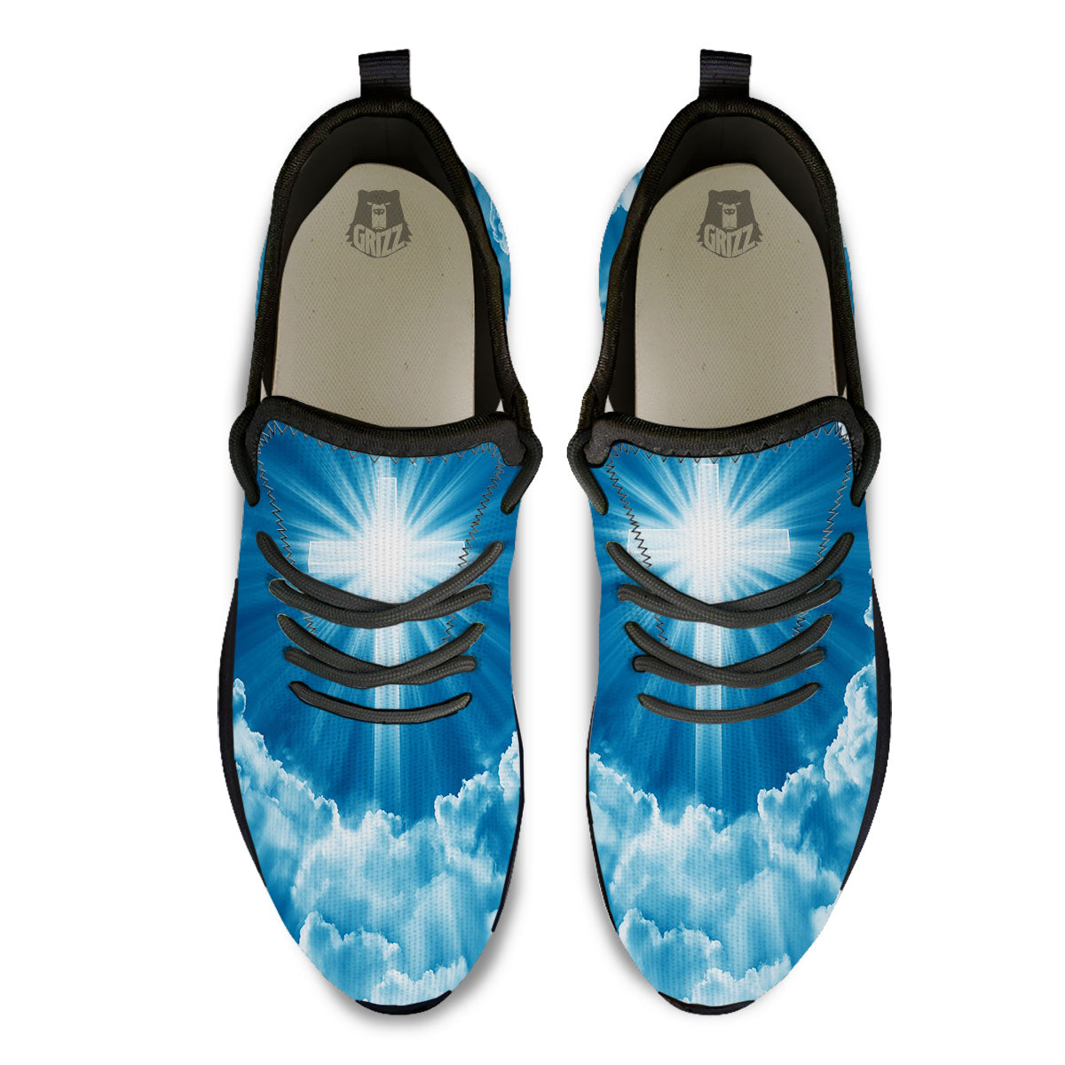 Christian Holy Cross Shiny Print Black Athletic Shoes-grizzshop