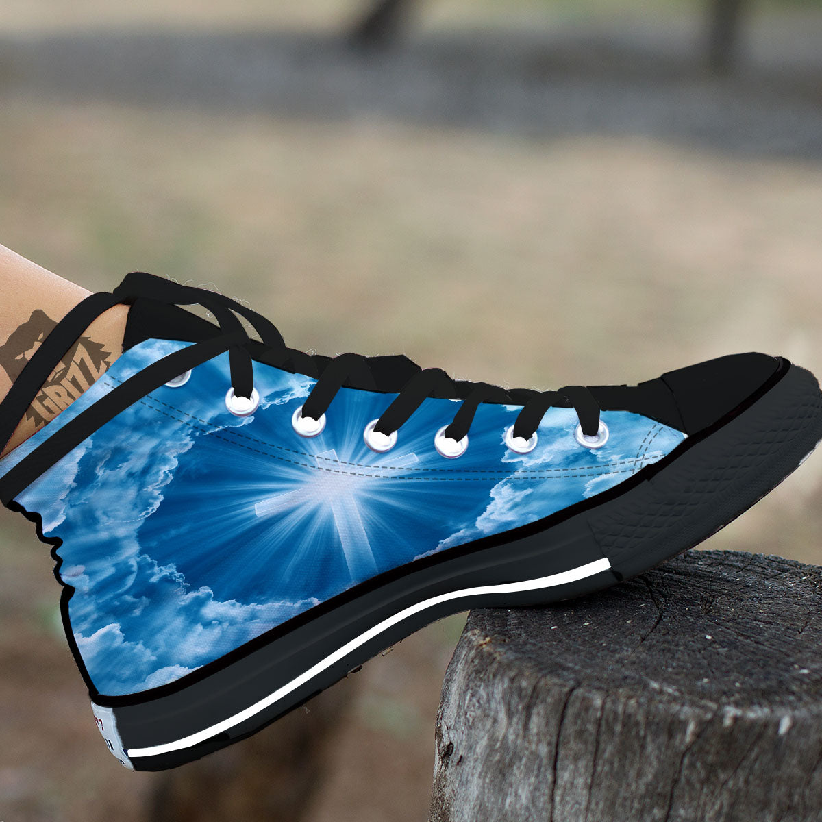 Christian Holy Cross Shiny Print Black High Top Shoes-grizzshop