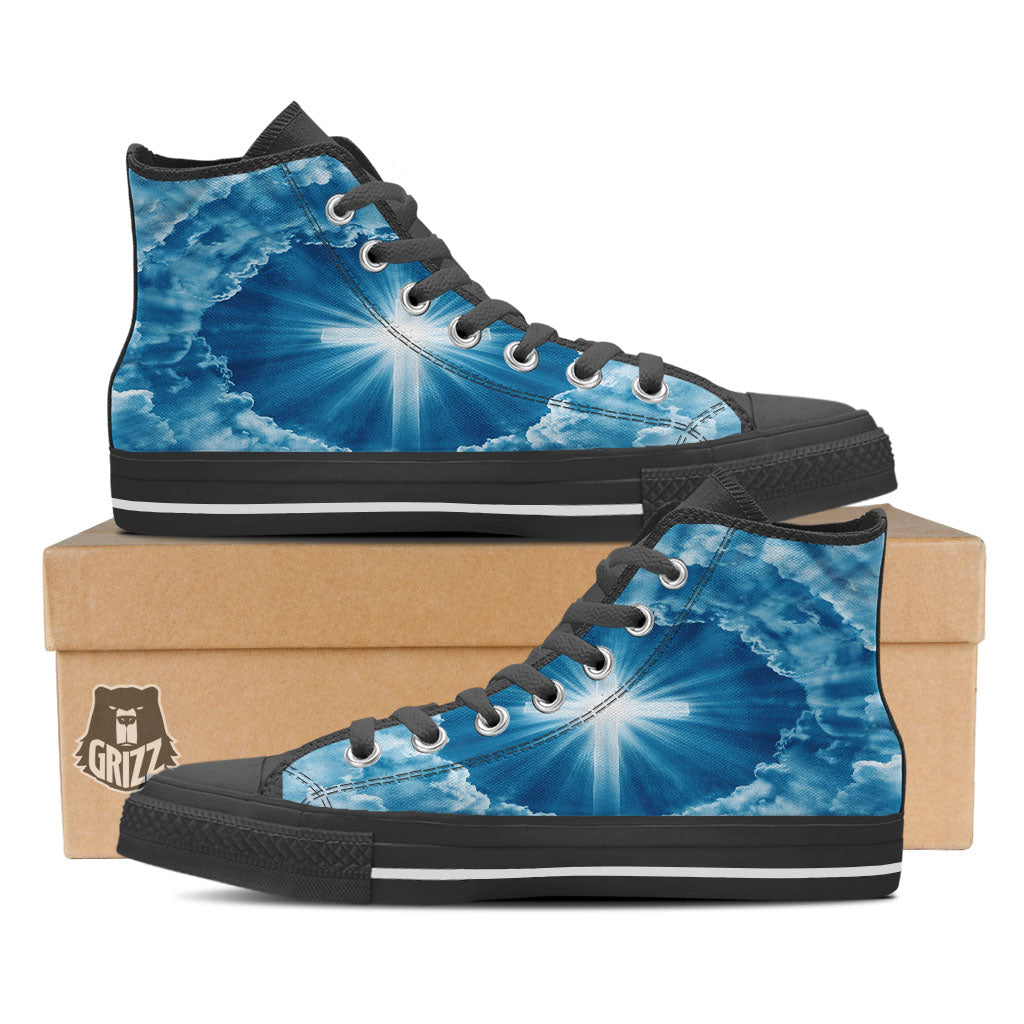 Christian Holy Cross Shiny Print Black High Top Shoes-grizzshop