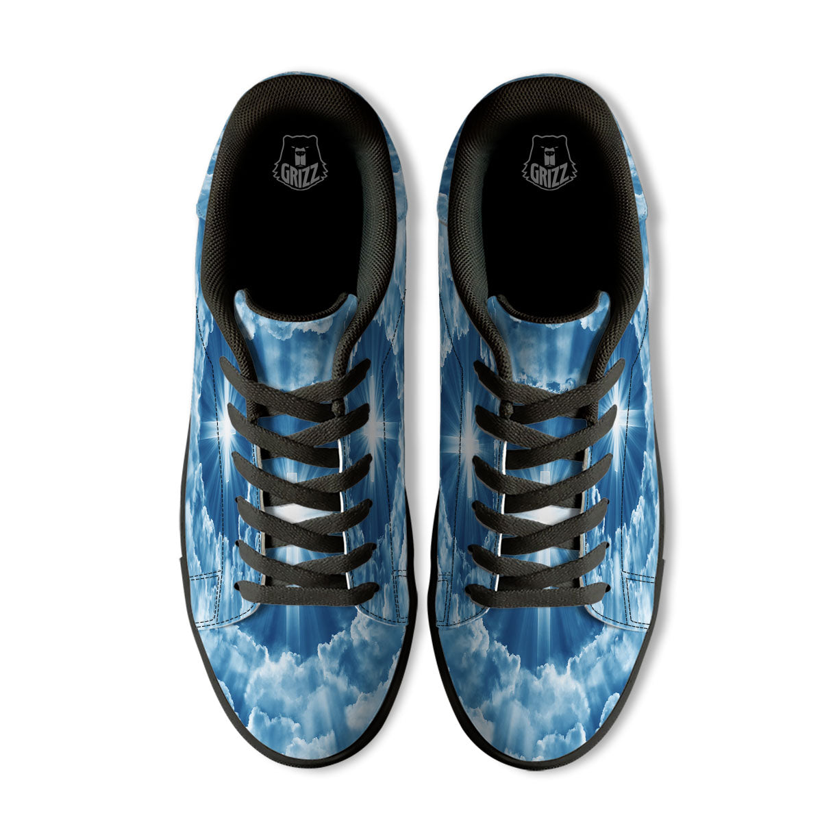 Christian Holy Cross Shiny Print Black Low Top Sneakers-grizzshop