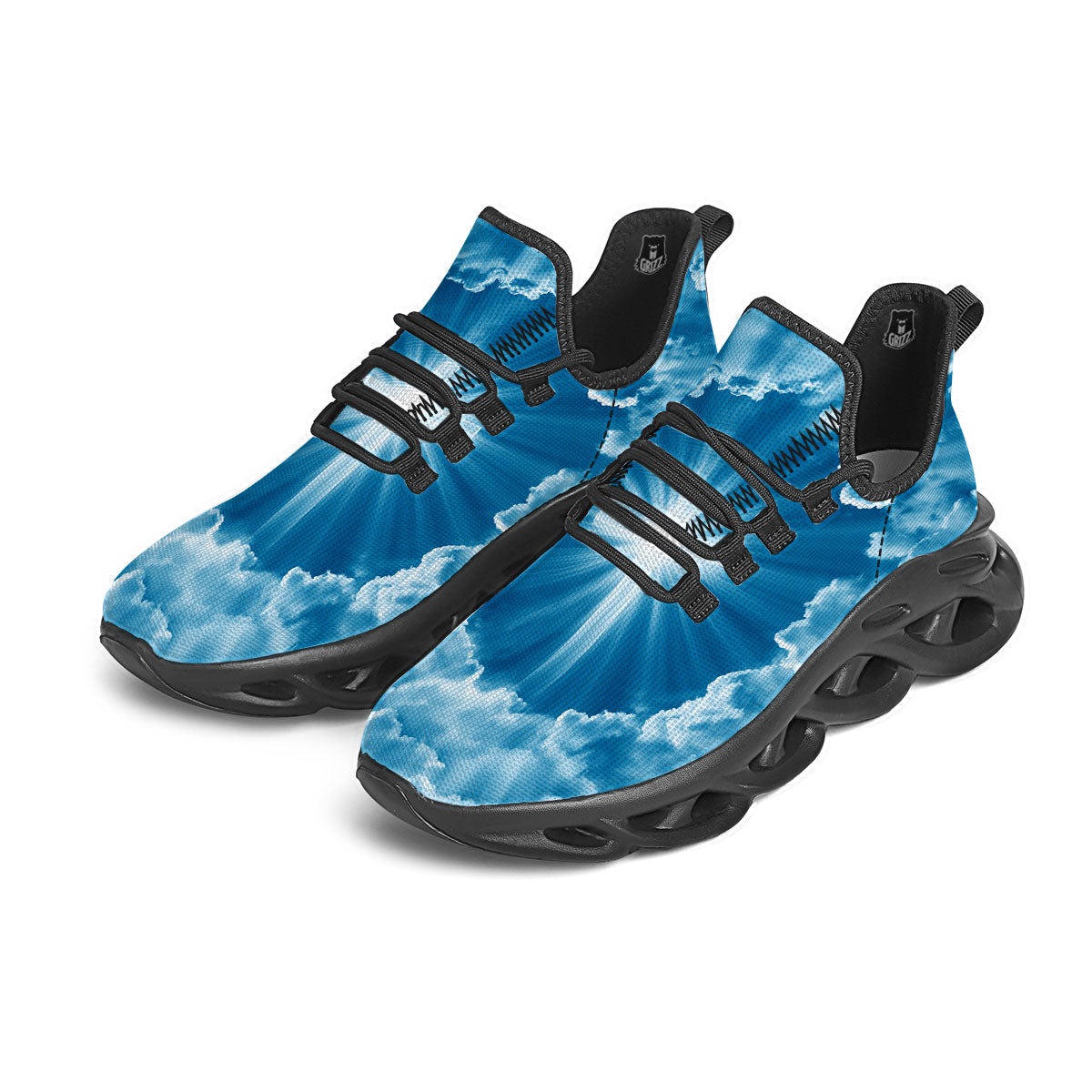 Christian Holy Cross Shiny Print Black Running Shoes-grizzshop