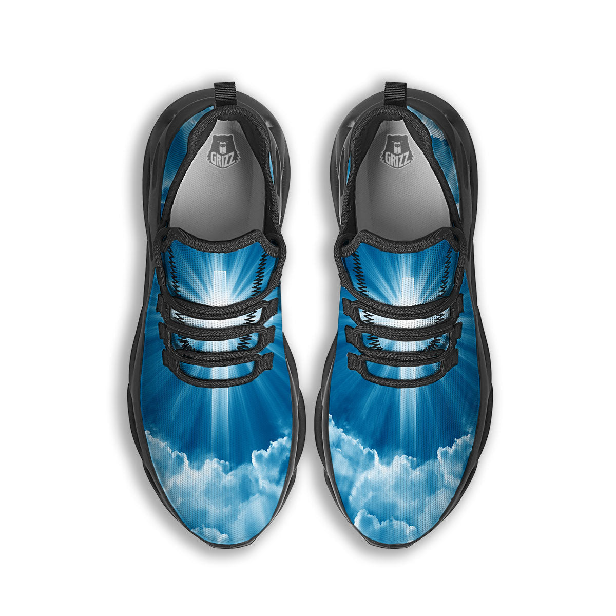 Christian Holy Cross Shiny Print Black Running Shoes-grizzshop