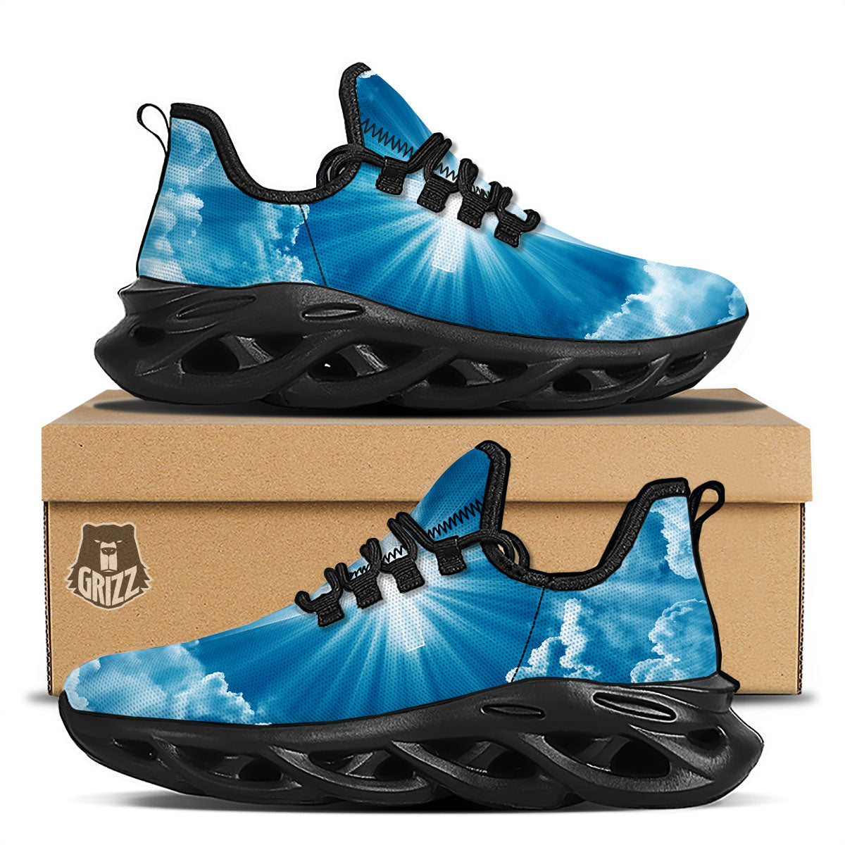 Christian Holy Cross Shiny Print Black Running Shoes-grizzshop