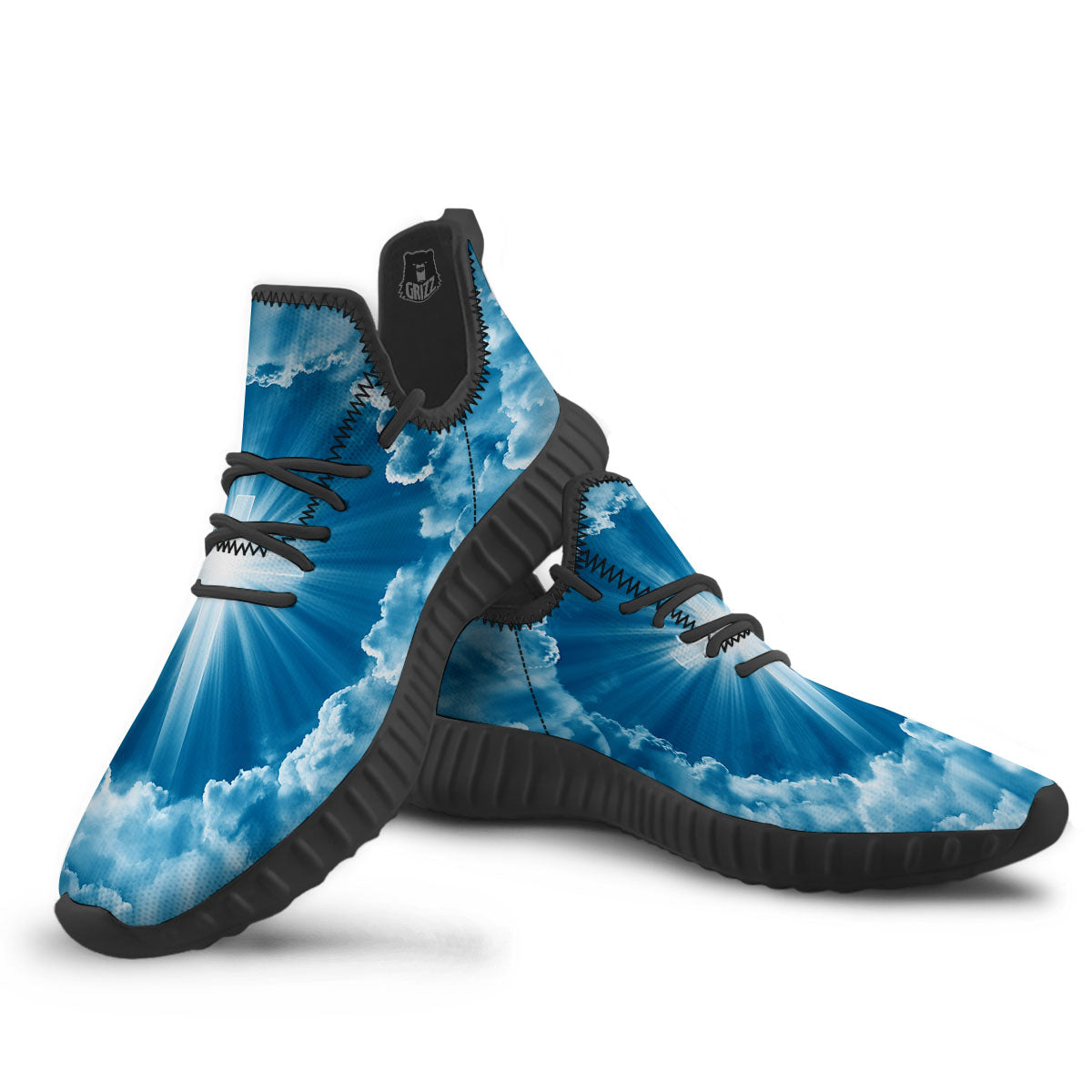Christian Holy Cross Shiny Print Black Walking Shoes-grizzshop
