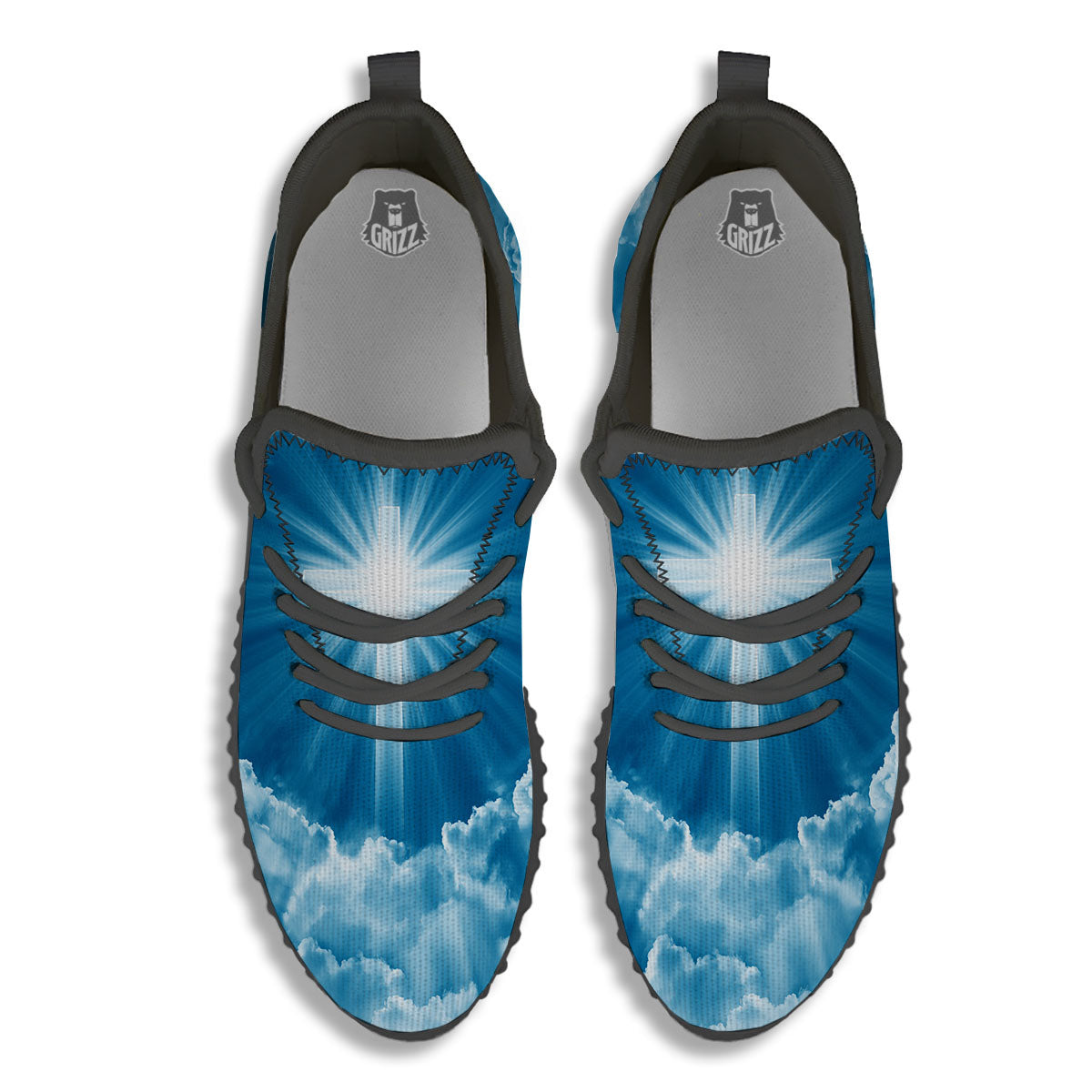 Christian Holy Cross Shiny Print Black Walking Shoes-grizzshop