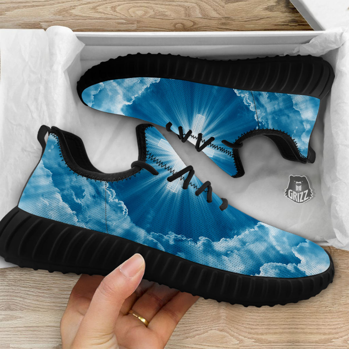 Christian Holy Cross Shiny Print Black Walking Shoes-grizzshop