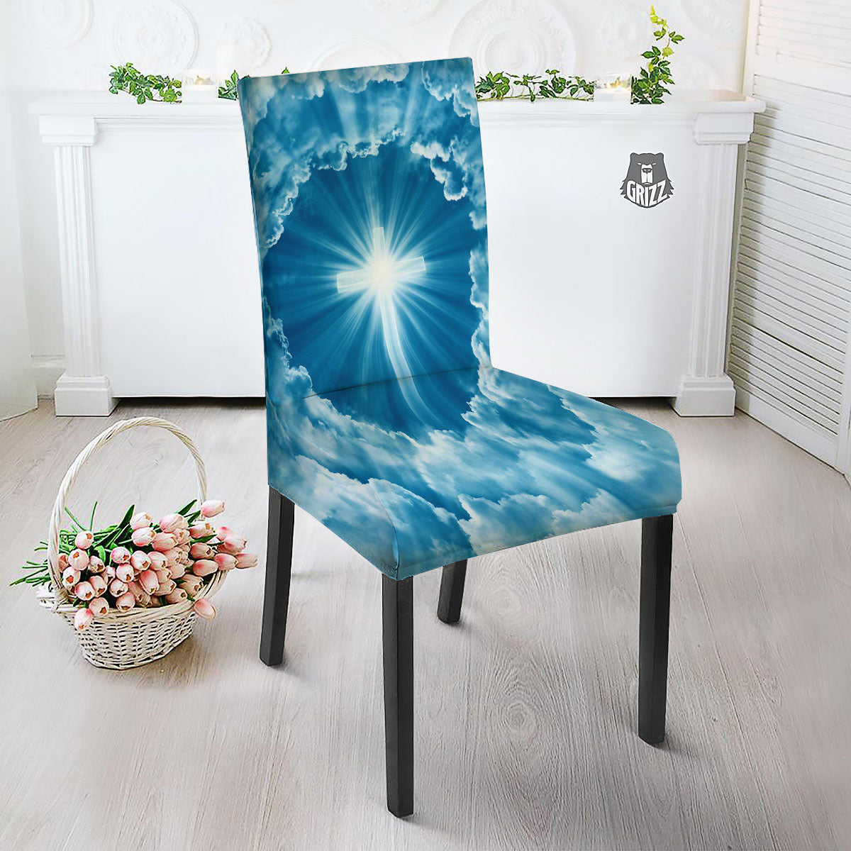 Christian Holy Cross Shiny Print Dining Chair Slipcover-grizzshop