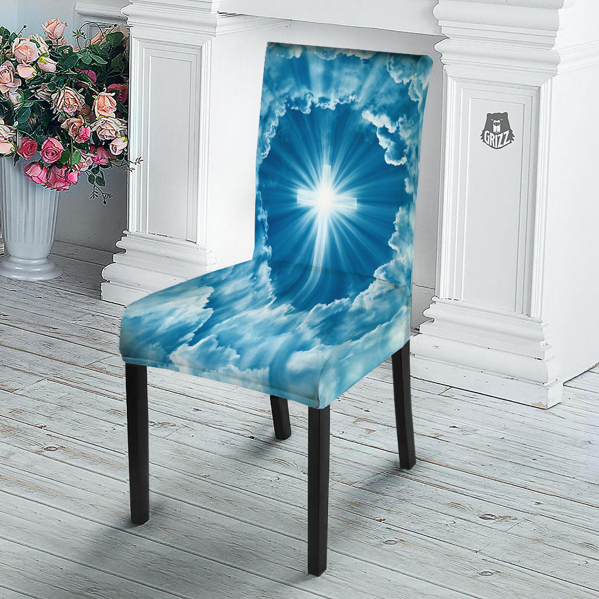 Christian Holy Cross Shiny Print Dining Chair Slipcover-grizzshop
