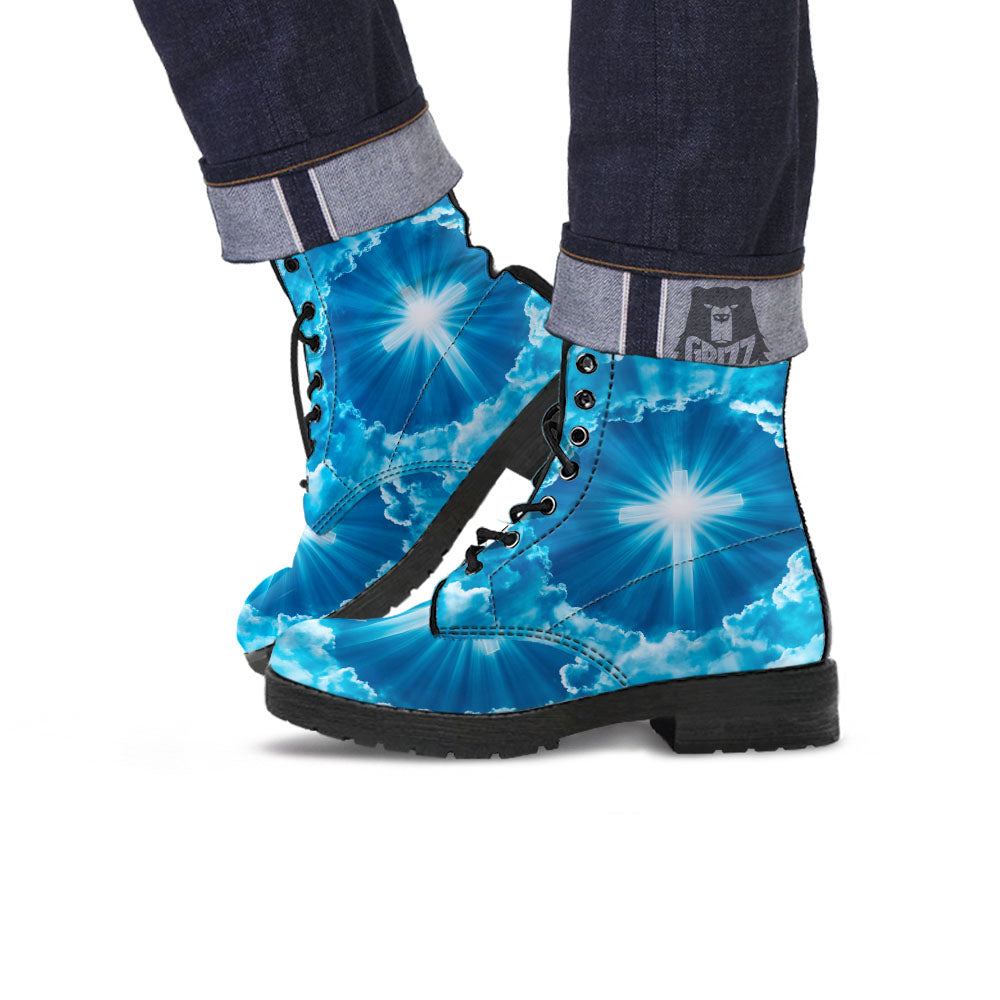 Christian Holy Cross Shiny Print Leather Boots-grizzshop