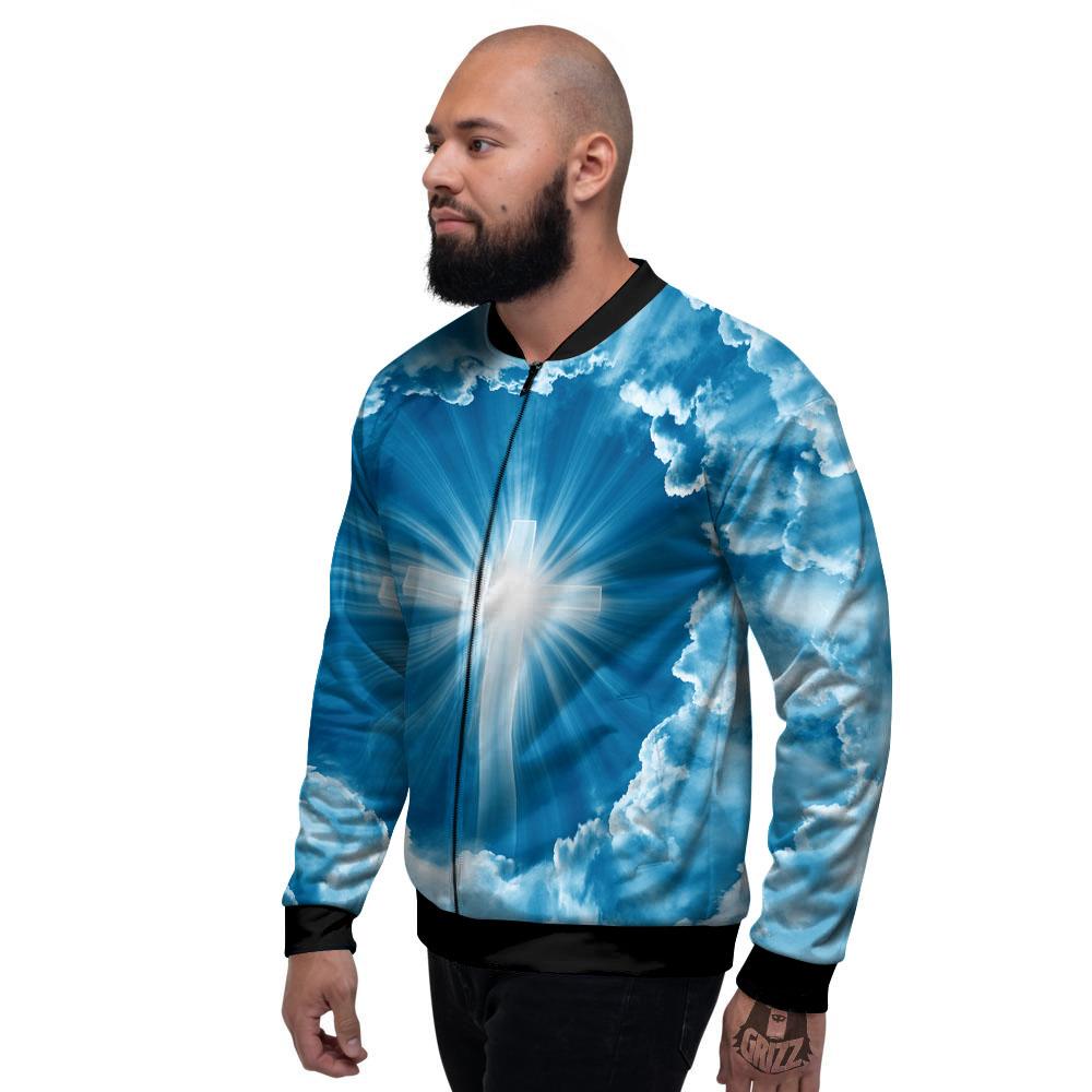 Christian Holy Cross Shiny Print Men's Bomber Jacket-grizzshop