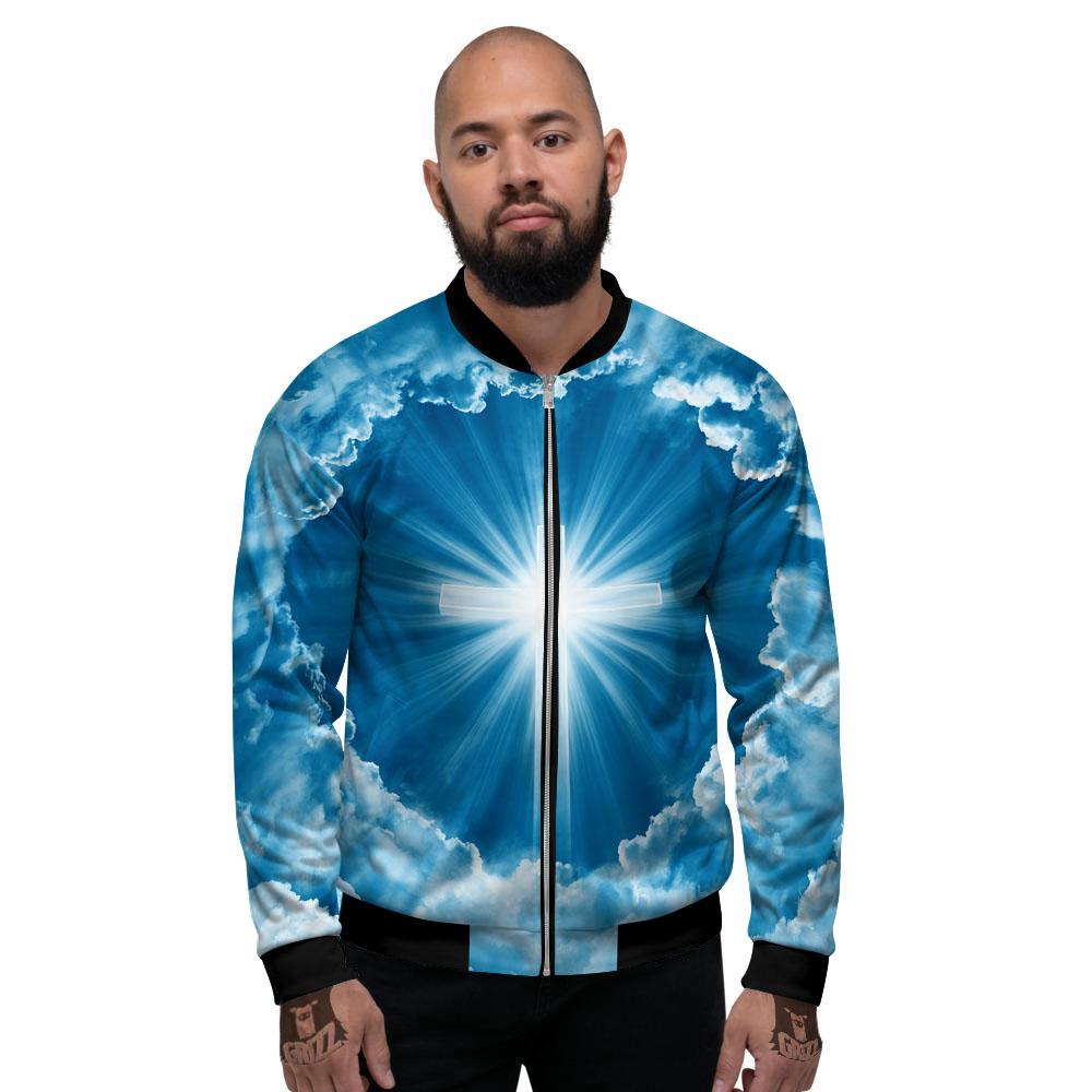 Christian Holy Cross Shiny Print Men's Bomber Jacket-grizzshop