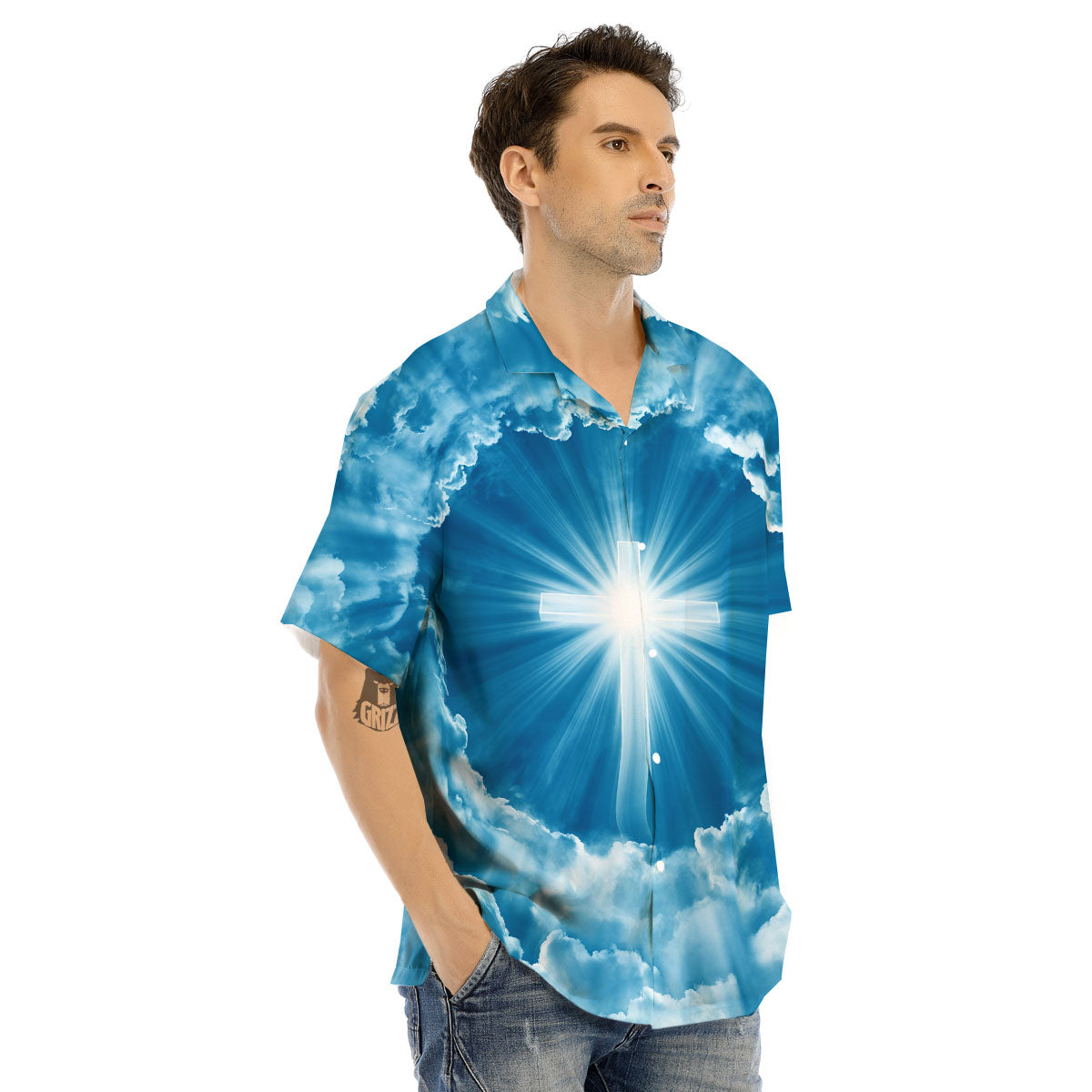Christian Holy Cross Shiny Print Men's Hawaiian Shirt-grizzshop