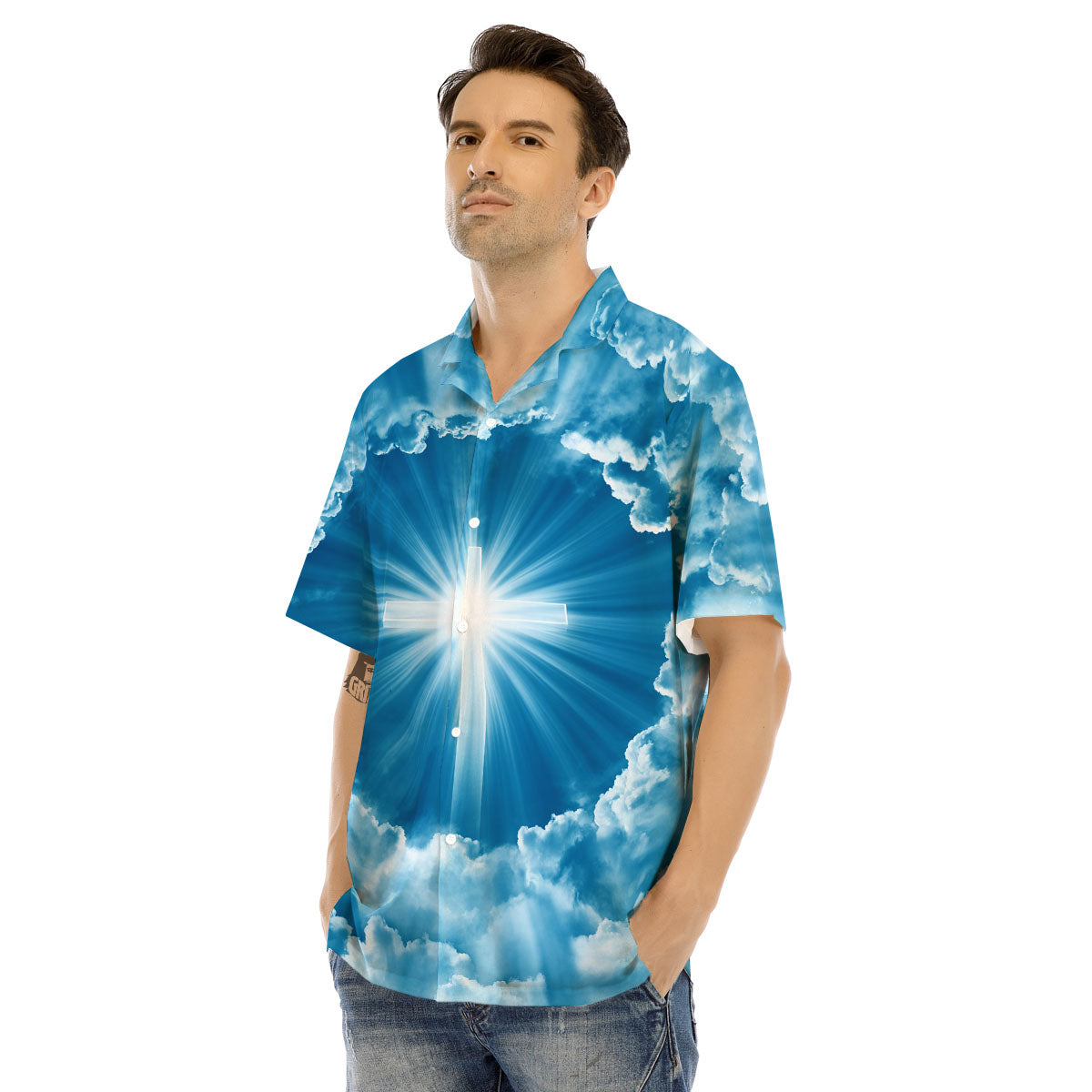 Christian Holy Cross Shiny Print Men's Hawaiian Shirt-grizzshop